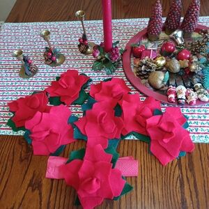 8 Red Felt poinsettiia napkin holders